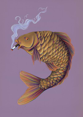 Carp Fish Smoking a Cigarette