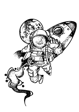 Astronaut with Rocket and Moon