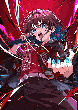 Anime Singer Performing with Microphone