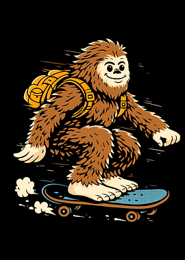 Bigfoot Skateboarder with Backpack