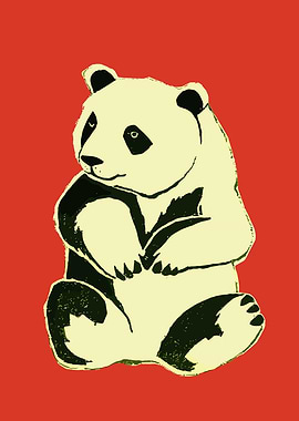 Panda Sitting on Red Background