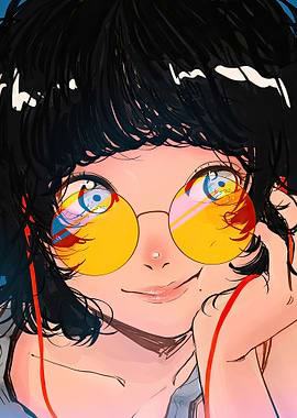 Anime Girl with Yellow Sunglasses