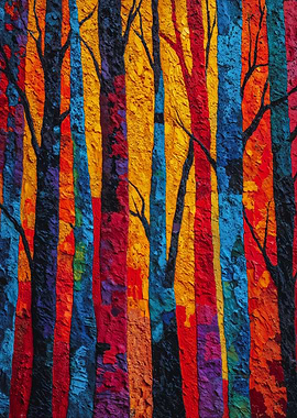 Colorful Abstract Forest Tree Painting