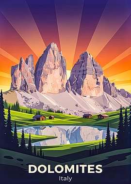 Dolomites Italy Vintage Poster