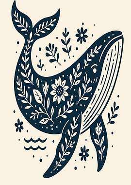 Whale with Floral Design