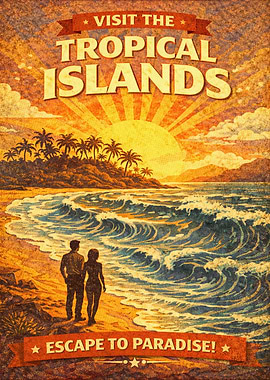 Vintage Tropical Island Travel Poster