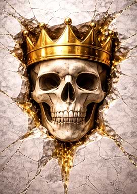 Golden Crown on Skull Emerging from Wall
