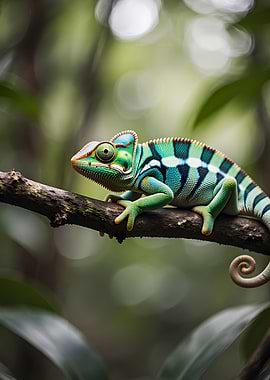 Vibrant Chameleon on a Branch
