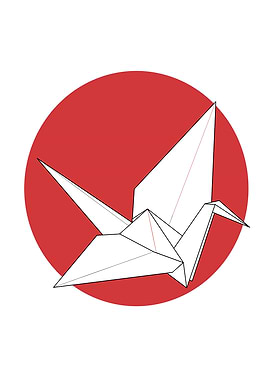 Origami Crane on Japanese Sun Symbol