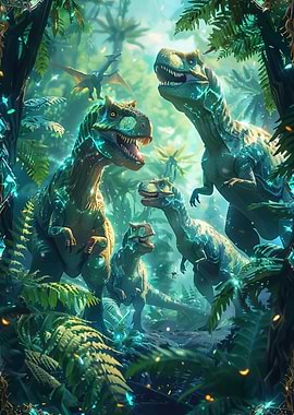 Dinosaurs in a Lush Jungle