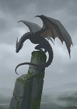 Dragon on a mossy rock