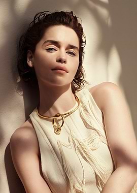 Emilia Clarke in a gold necklace