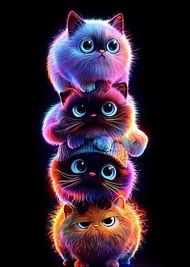 Stack of Fluffy Neon Cats