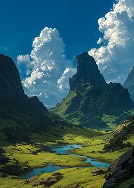 Majestic Mountain Valley with River