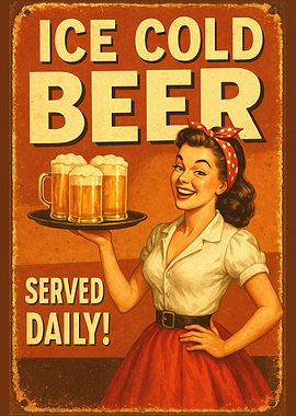 Ice Cold Beer Vintage Poster