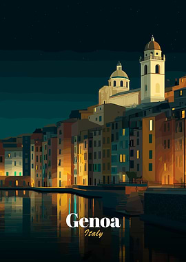 Genoa Italy Cityscape at Night