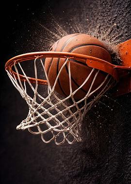 Basketball Slam Dunk Close Up – Ball Swishing Through Hoop in Dramatic Slow Motion