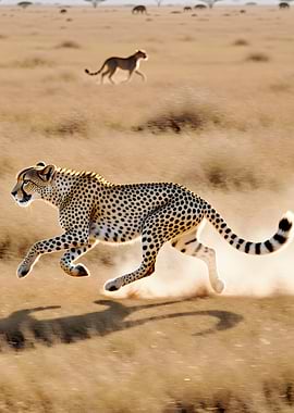 Cheetahs running in the savanna