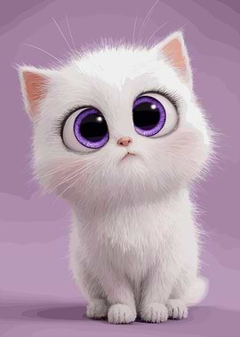 Cute White Kitten with Big Purple Eyes