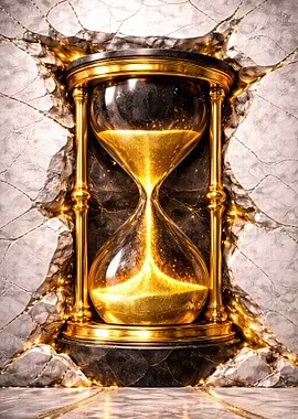 Golden Hourglass in Cracked Stone
