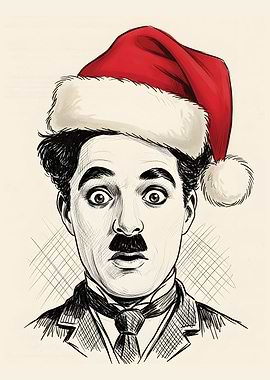 Charlie Chaplin in Santa Hat