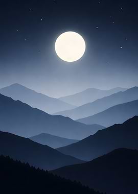 Moonlit Mountain Landscape