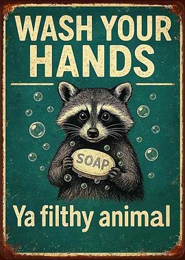 Wash Your Hands Raccoon Sign