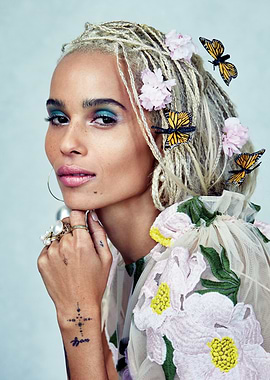 Zoë Kravitz with Butterflies and Flowers