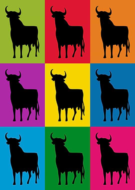 Pop Art Bulls on Colorful Backgrounds