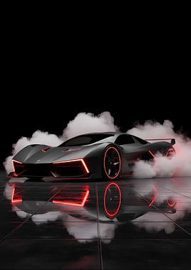 Futuristic Car with Red Neon Accents