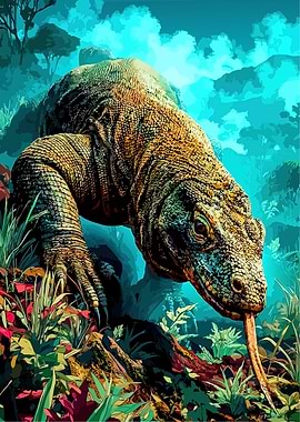 Komodo Dragon in Lush Jungle