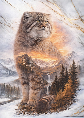 Pallas's Cat in Mountain Landscape