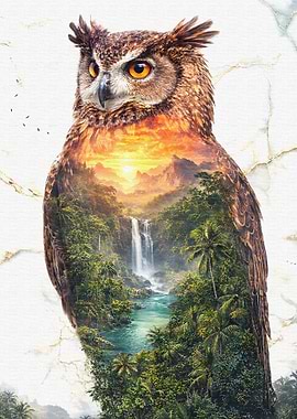 Double Exposure Owl Landscape