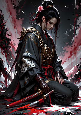 Samurai Woman with Swords