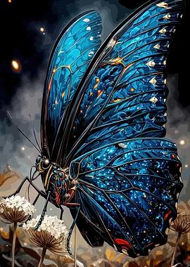 Blue Butterfly on Flowers