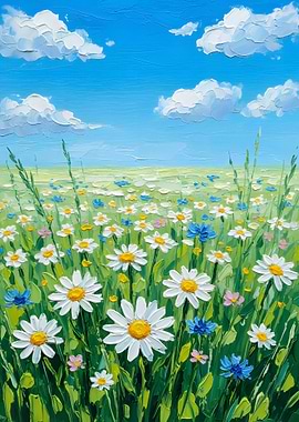 Impressionist Field of Daisies