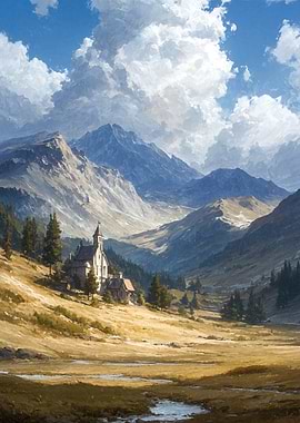Alpine Church in a Mountain Valley
