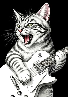 Rockstar Cat Playing Guitar