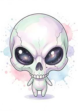 Cute Alien Skull with Galaxy Eyes