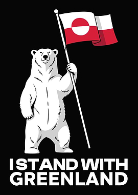 Polar Bear Holding Greenland Flag