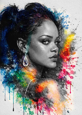 Rihanna Watercolor Splash Portrait