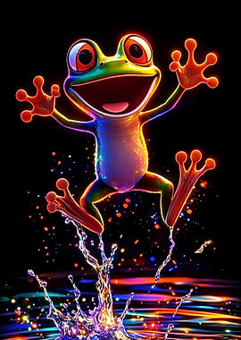 Joyful Rainbow Frog Jumping in Water