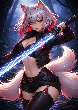 Fox Girl with Lightning Sword