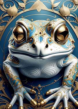 Ornate Frog with Gold and Blue Accents