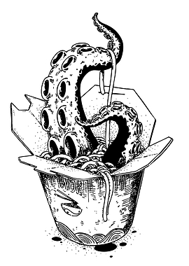Tentacle Noodles in Takeout Box