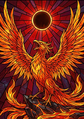 Phoenix in front of a solar eclipse