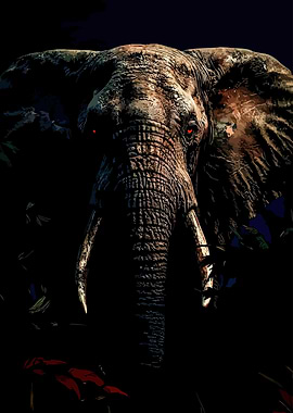 Menacing Elephant with Red Eyes