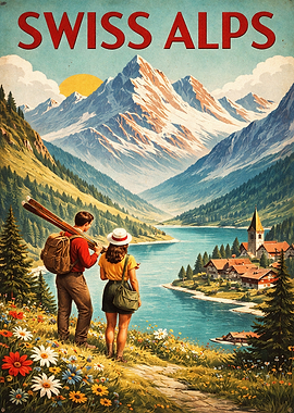 Swiss Alps Vintage Travel Poster