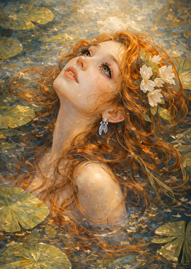 Woman with Red Hair in Water