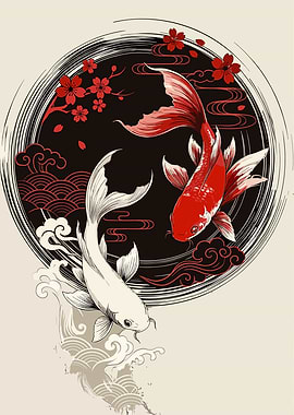 Koi Fish and Cherry Blossoms